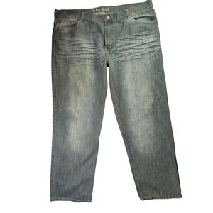 City Ink Men Blue Distressed Straight Leg Denim Jeans Size 44 Embroidered Y2K